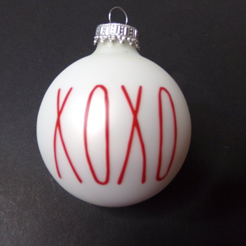 Christmas Tree Ornament Glass White Ball "XOXO" Hugs Kisses Friend Love 8.5''